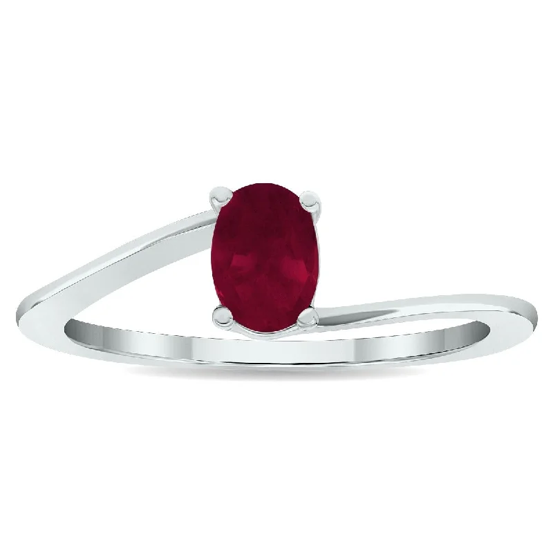 gemstone engagement rings -Women's Solitaire Ruby Wave Ring in 10K White Gold