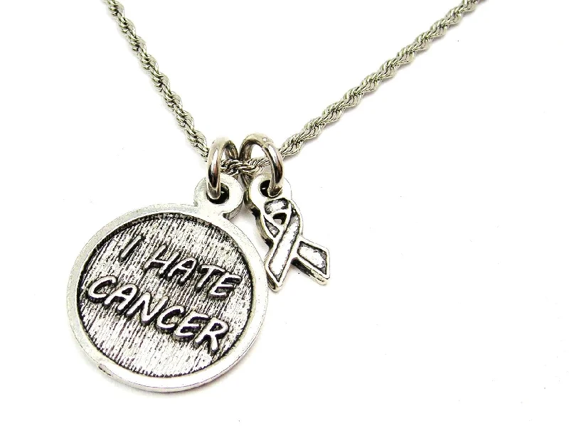 romantic necklaces for women -I Hate Cancer With Awareness Ribbon Stainless Steel Rope Chain Necklace