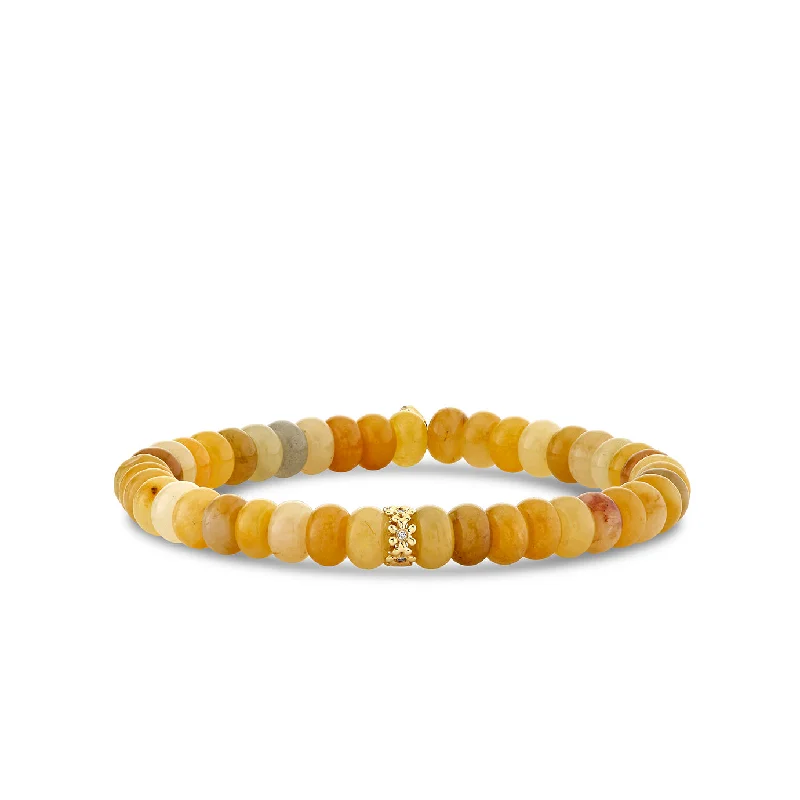 designer bangles for women -Gold & Diamond Tiny Daisy Rondelle on Honey Jade