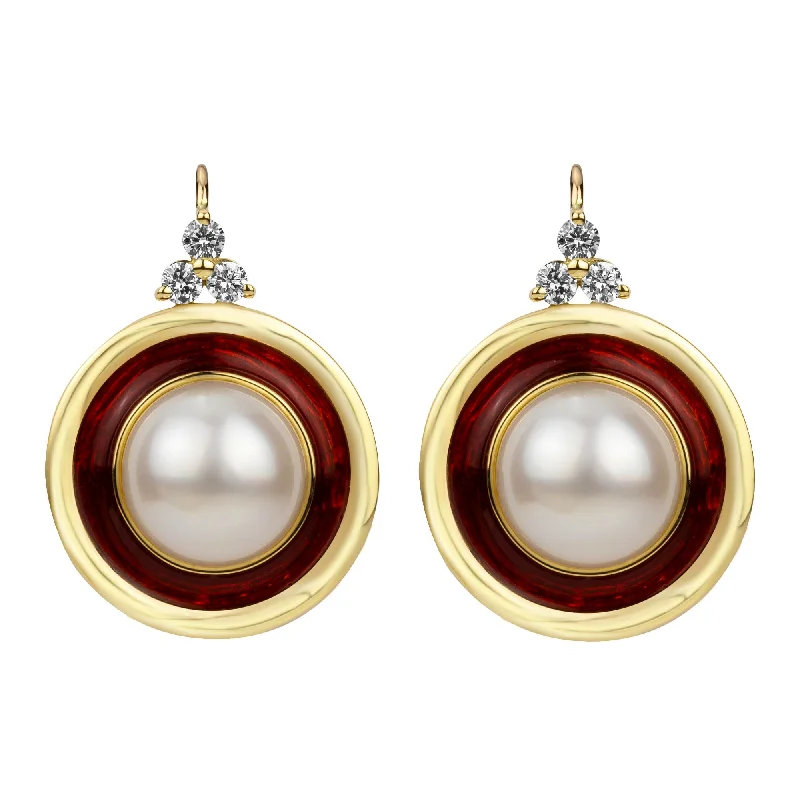 wedding earrings for women -Earrings - South Sea Pearl And Diamond (enamel)