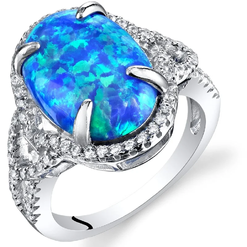 bold rings for women -Sterling Silver 2.25 ct Blue Opal Halo Ring