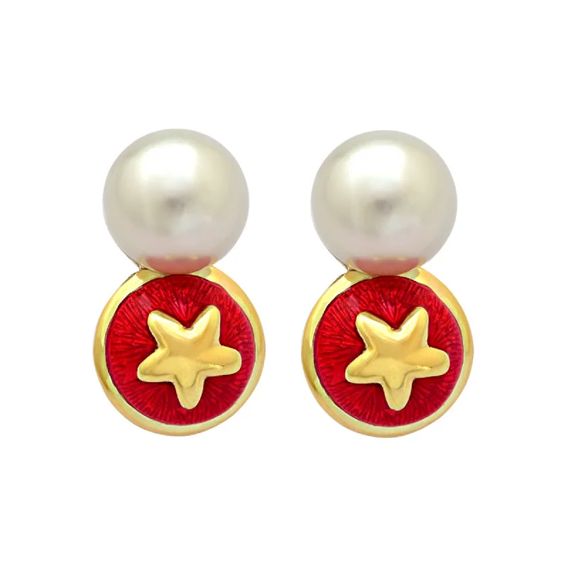 big stud earrings for women -Earrings- South Sea Pearl (Enamel)