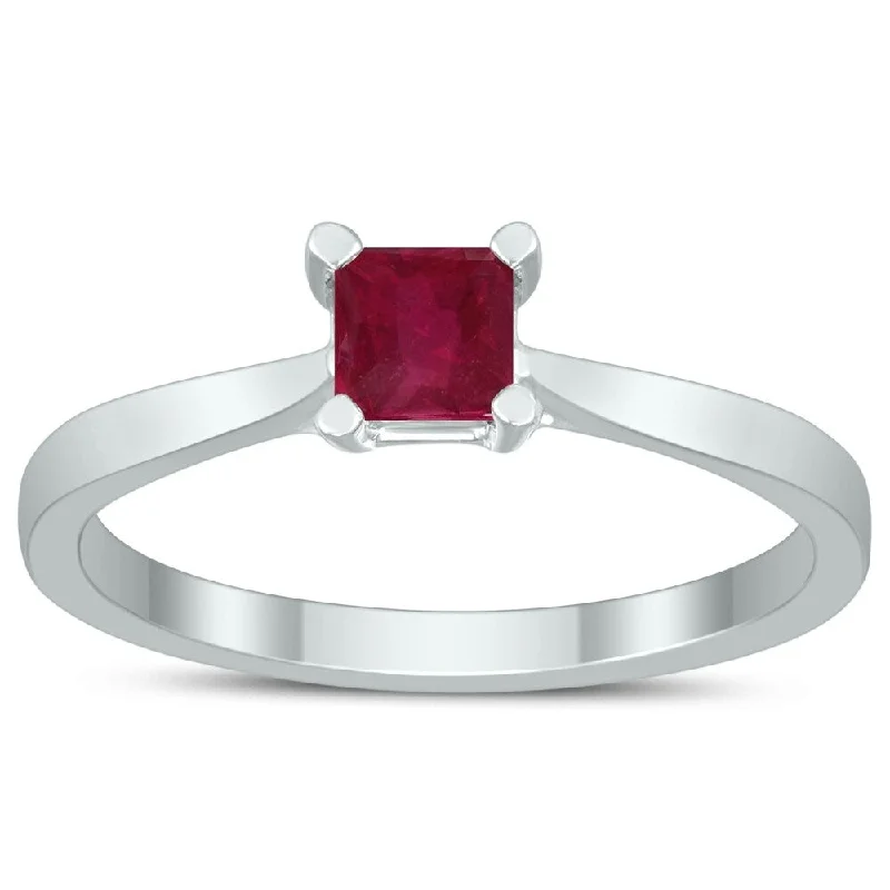 unique gemstone rings -Square Princess Cut 4MM Ruby Solitaire Ring in 10K White Gold