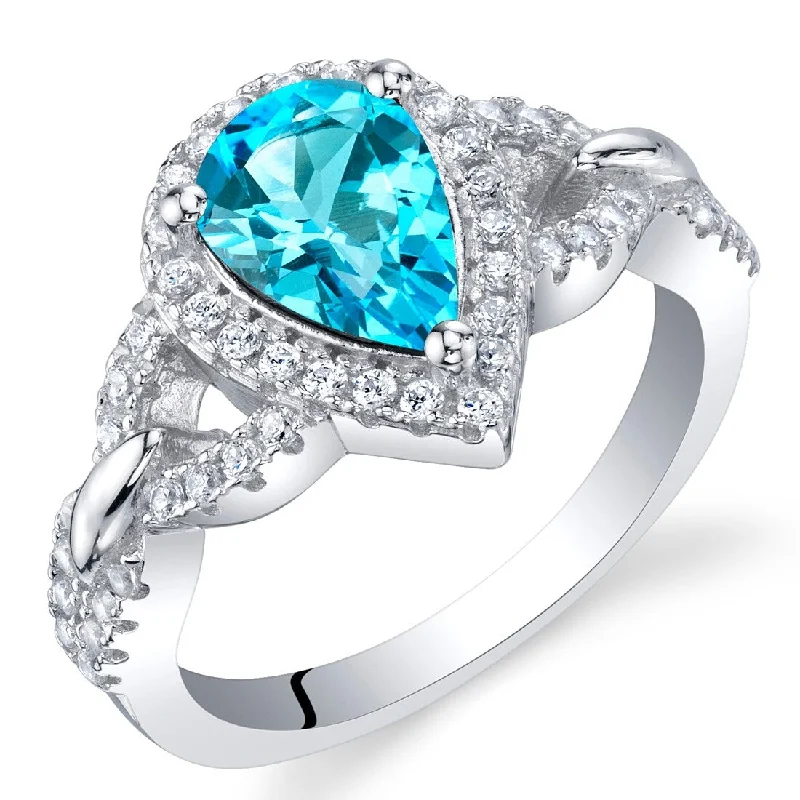 gemstone engagement rings -Sterling Silver 1.5 ct Swiss Blue Topaz Halo Ring