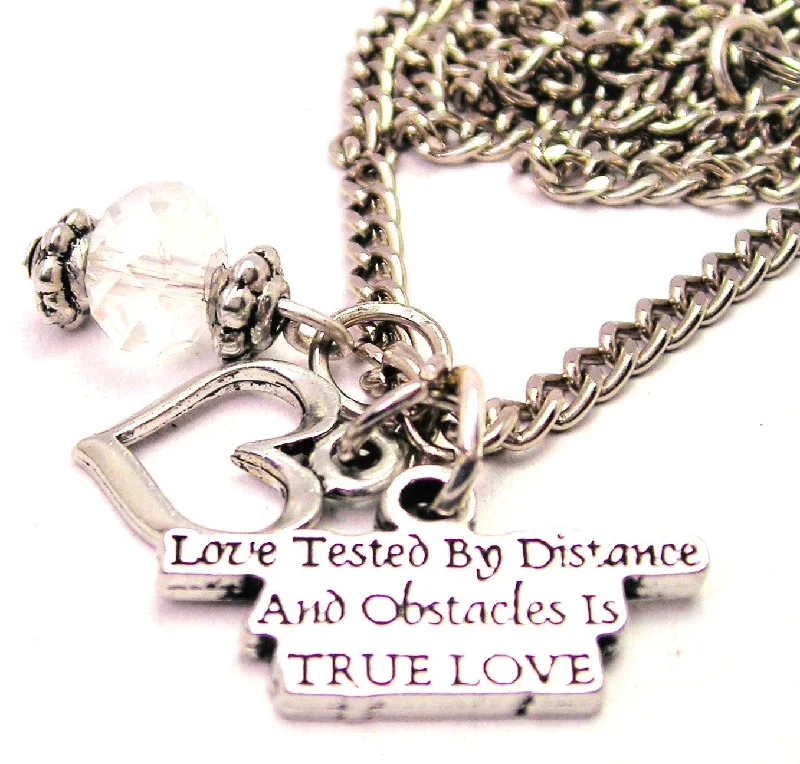 silver bar necklaces for women -Love Tested By Distance And Obstacles Is True Love Necklace with Small Heart