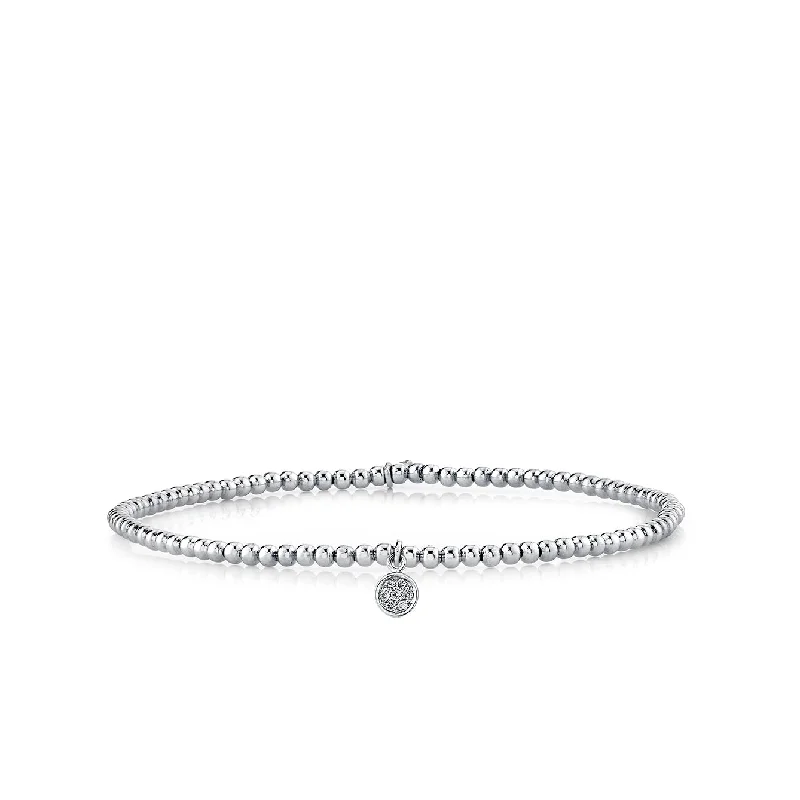 diamond tennis bangles -White Gold & Diamond Tiny Disc on White Gold Beads