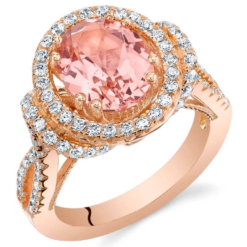 large statement rings -Rose Tone Sterling Silver 4 ct Created Morganite Ring