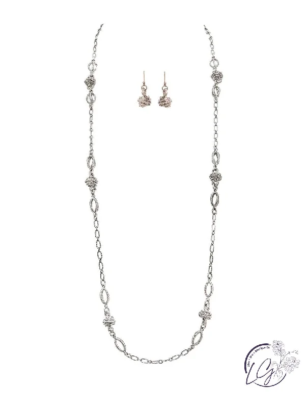 crystal necklaces for women -Silver Love Knot Long Necklace Set