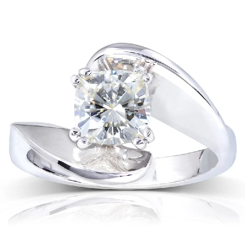 eternity diamond wedding rings -Annello by Kobelli 14k White Gold Cushion-cut Moissanite Solitaire Curved Ring