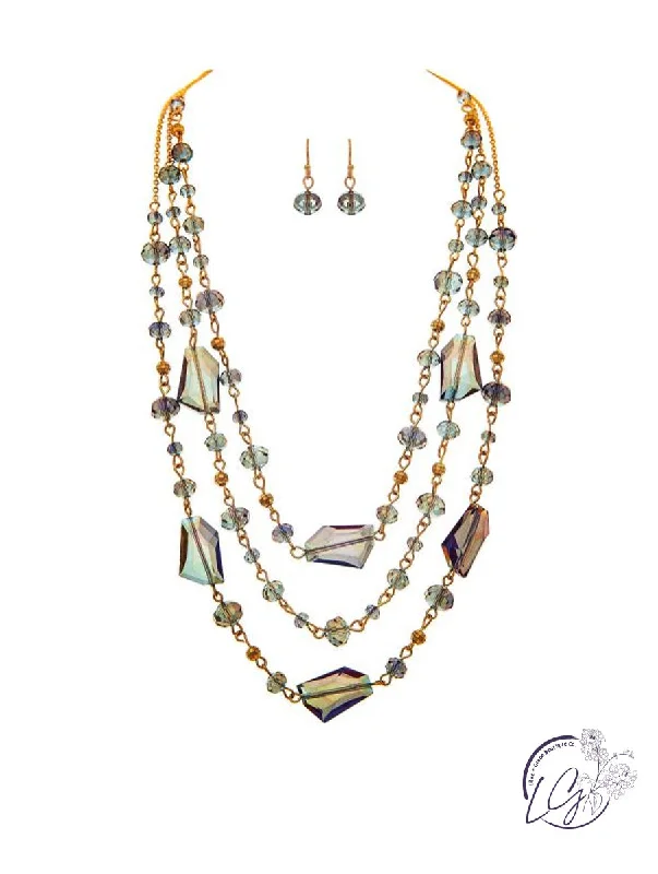 romantic necklaces for women -Gold Purple Peacock Abstract Bead Necklace Set