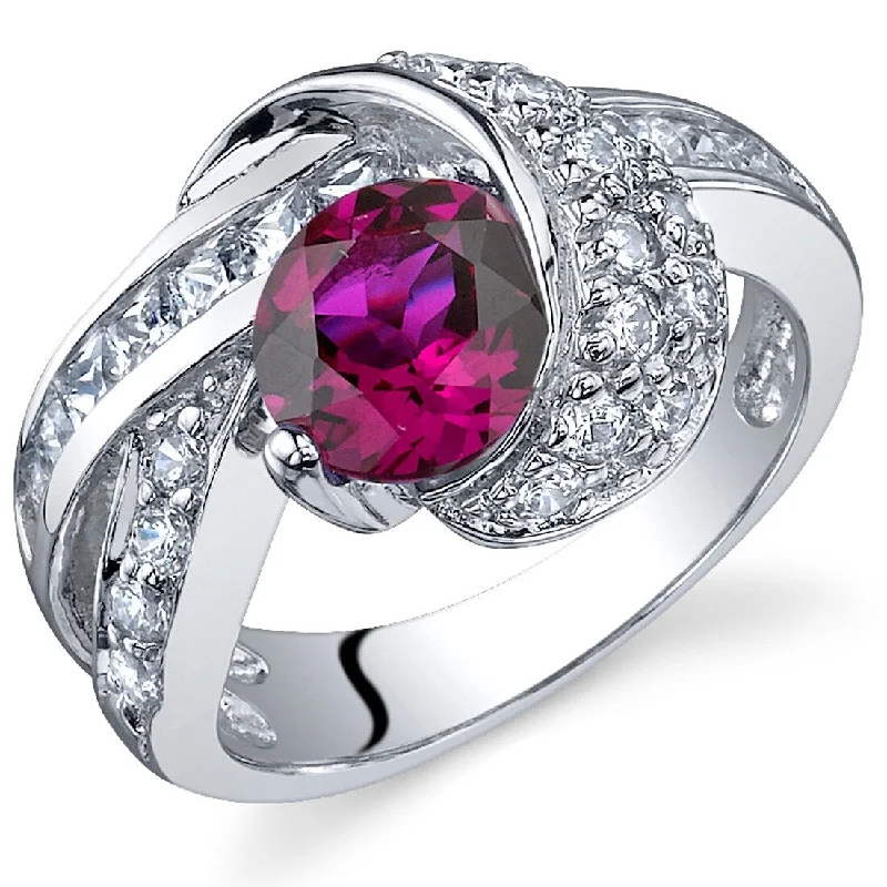 colored gemstone engagement rings -Sterling Silver 1.75 ct Created Ruby Birthstone Ring