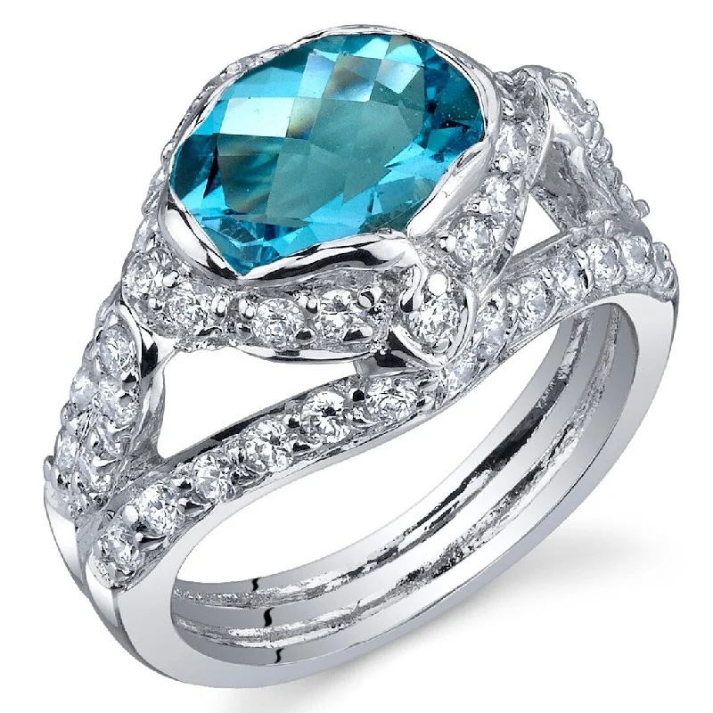 simple wedding rings for women -Sterling Silver 2 ct Swiss Blue Topaz Birthstone Ring