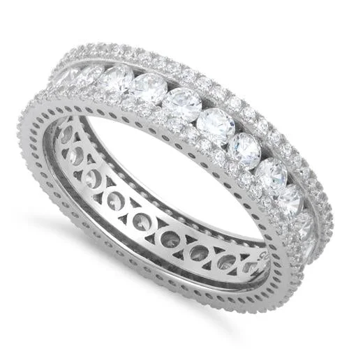 solitaire rings for women -Sterling Silver Eternity Round CZ Ring