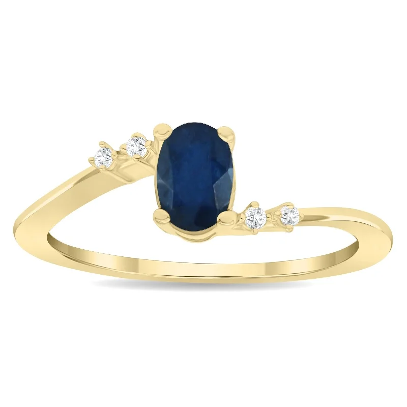 eternity rings for women -Women's Oval Shaped Sapphire and Diamond Tierra Ring in 10K Yellow Gold