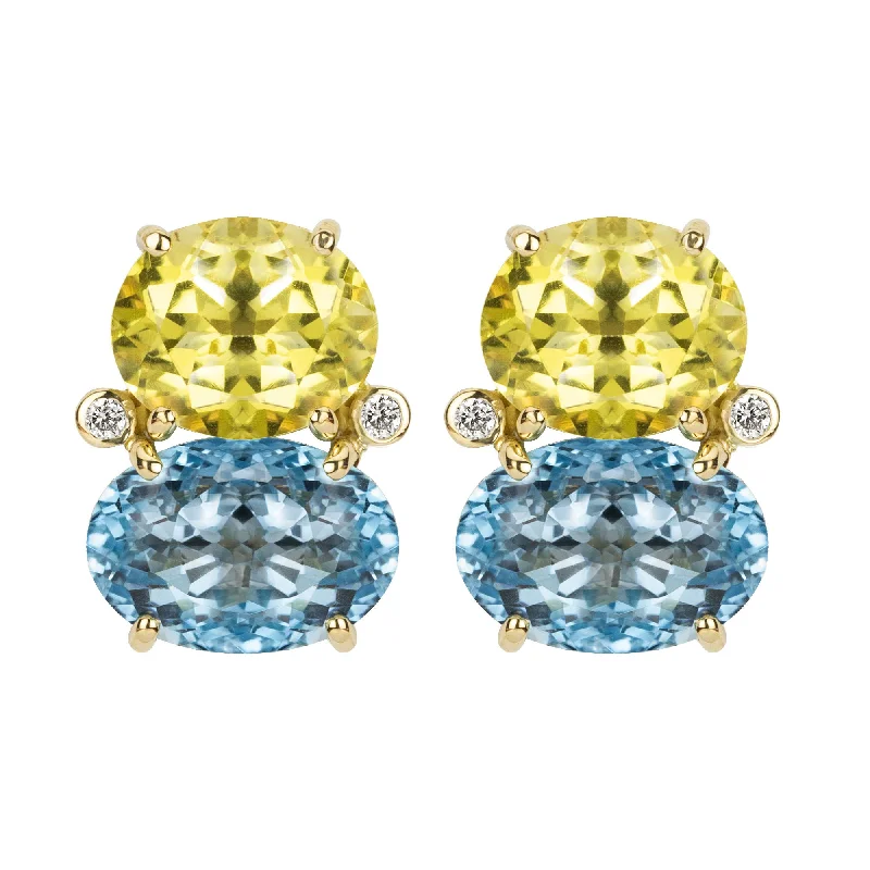 diamond drop earrings for women -Earrings - Lemon Quartz, Blue Topaz And Diamond