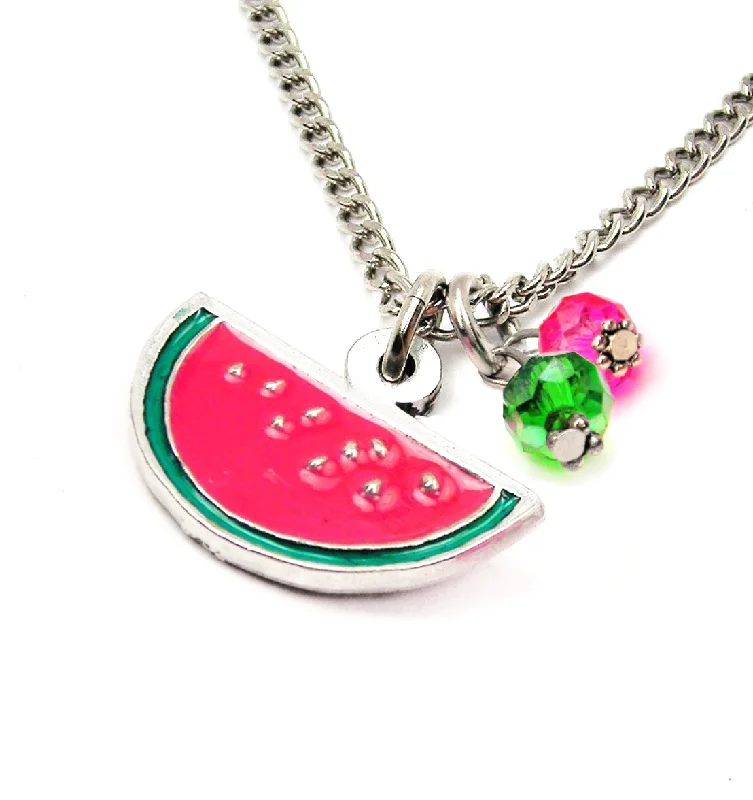 floral necklaces for women -Hand Painted Watermelon Charm Necklace