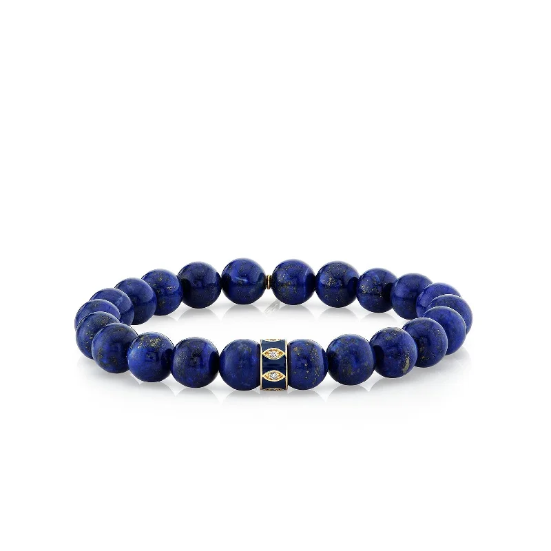 double-layer bracelets for women -Gold & Diamond Marquise Eye Rondelle on Lapis