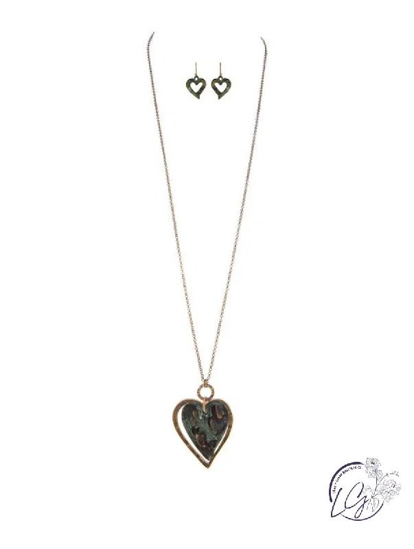 gold bar necklaces for women -Patina Double Heart Necklace Set