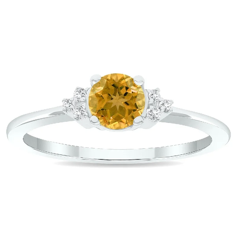 diamond wedding rings for women -Women's Citrine and Diamond Half Moon Ring in 10K White Gold