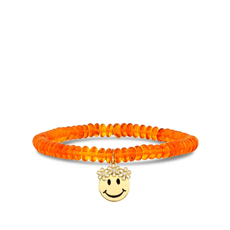 silver-tone bangles for women -Gold & Diamond Flower Crown Happy Face on Amber