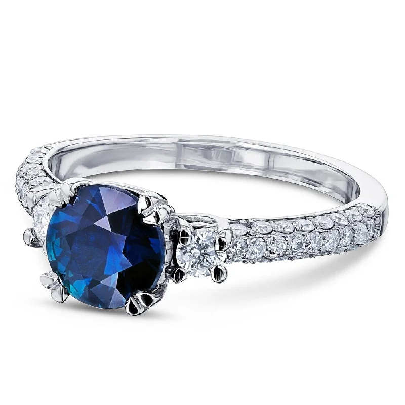 gold plated rings for women -Annello by Kobelli 14k White Gold Round Sapphire and 1/2ct TDW Diamond Three Stone Ring (