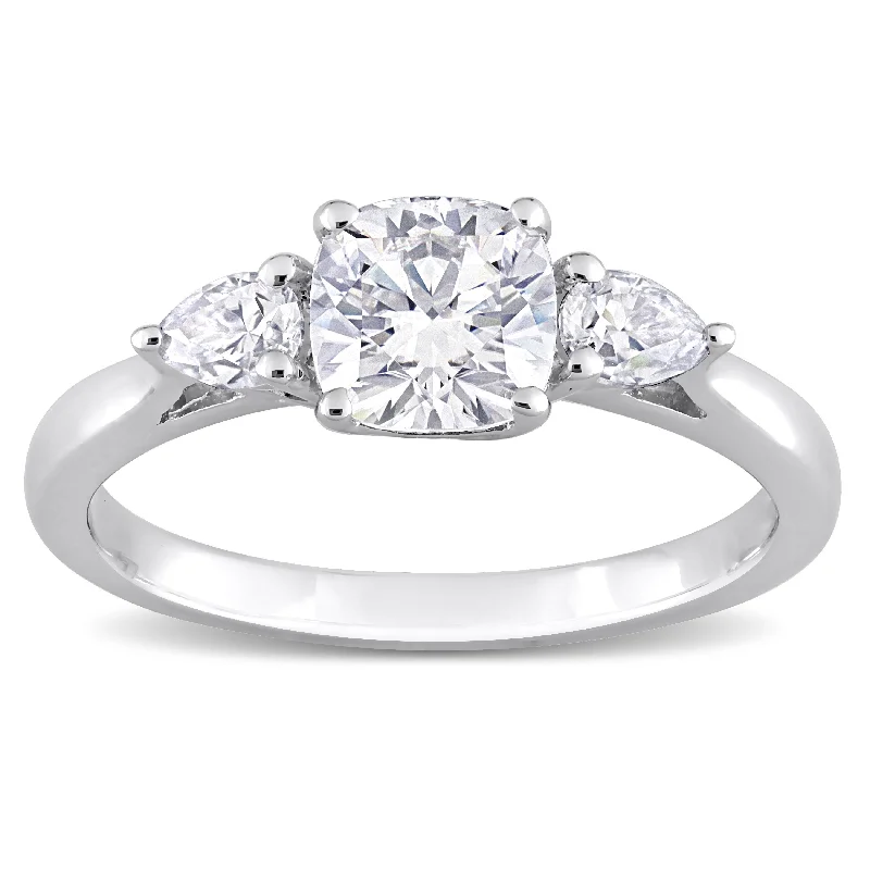 wedding bands with diamonds -Miadora 1 5/8ct DEW Created Moissanite Three Stone Ring in Sterling Silver