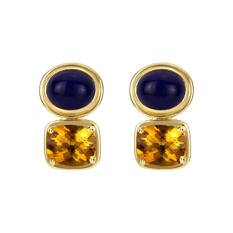 women's silver earrings -Earrings- Citrine And Lapis Lazuli