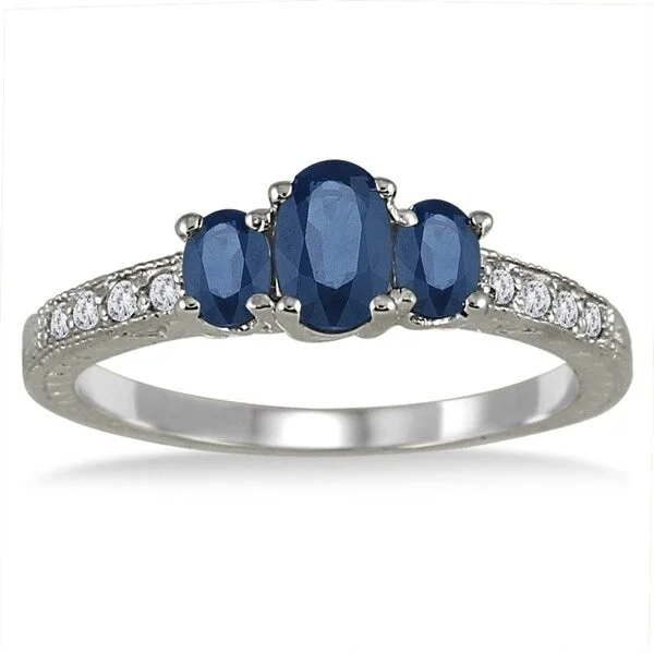 eternity diamond rings for women -14k White Gold Diamond and Sapphire Ring