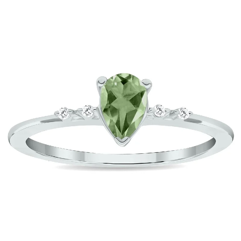 bold rings for women -Women's Green Amethyst and Diamond Sparkle Ring in 10K White Gold