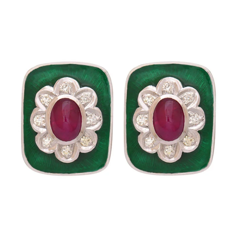 minimalistic earrings for women -Earrings- Ruby and Diamond (Enamel)