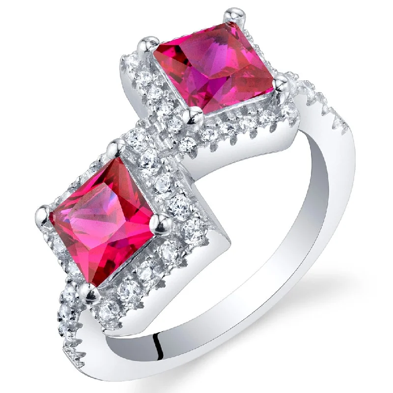 wedding sets with rings -Sterling Silver 1.5 ct Created Ruby Birthstone Ring