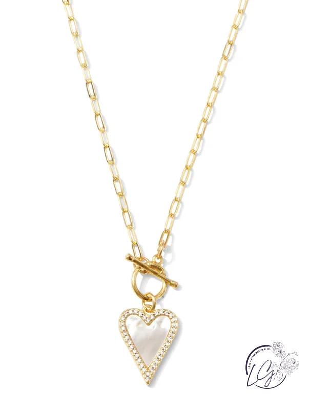 chunky necklaces for women -Mother of Pearl Pave Heart Toggle Pendant Necklace