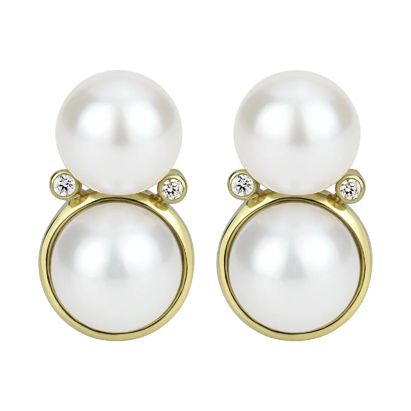 sterling silver earrings for women -Earrings - South Sea Pearl And Diamond