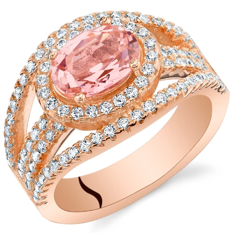 bridal rings for women -Rose Tone Sterling Silver 2.5 ct Created Morganite Ring