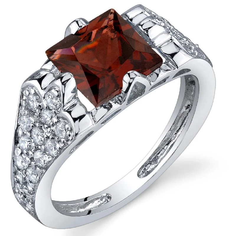 gold wedding bands for women -Sterling Silver 2 ct Garnet Birthstone Ring