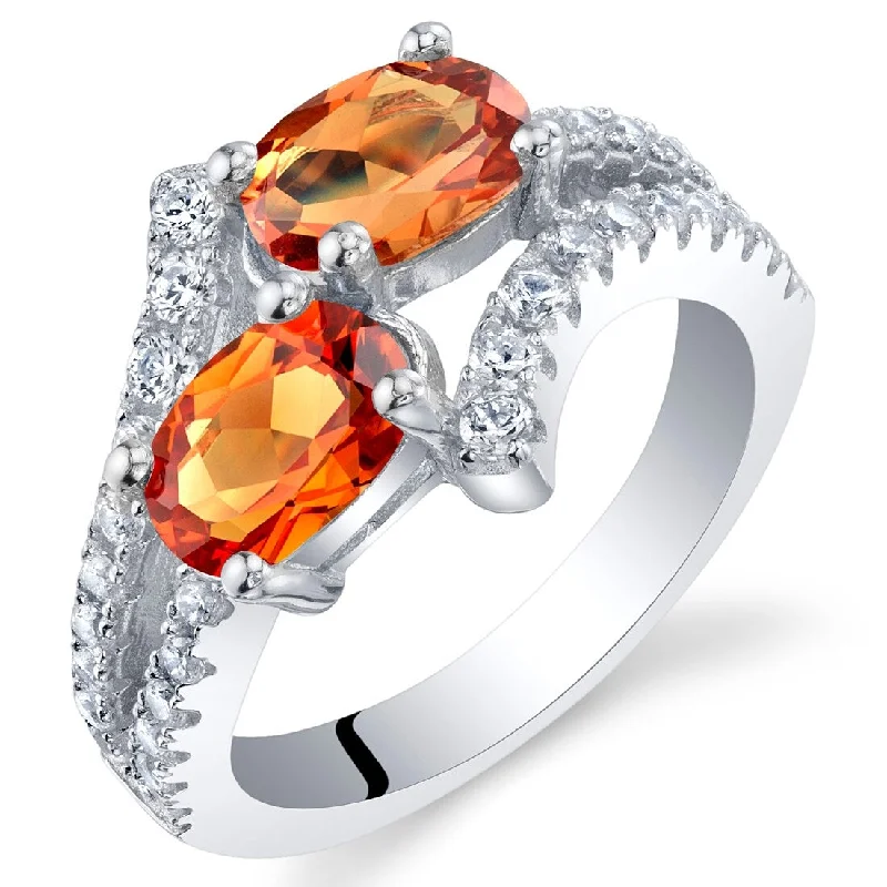 thick gold rings for women -Sterling Silver 2 ct Created Padparadscha Sapphire Birthstone Ring