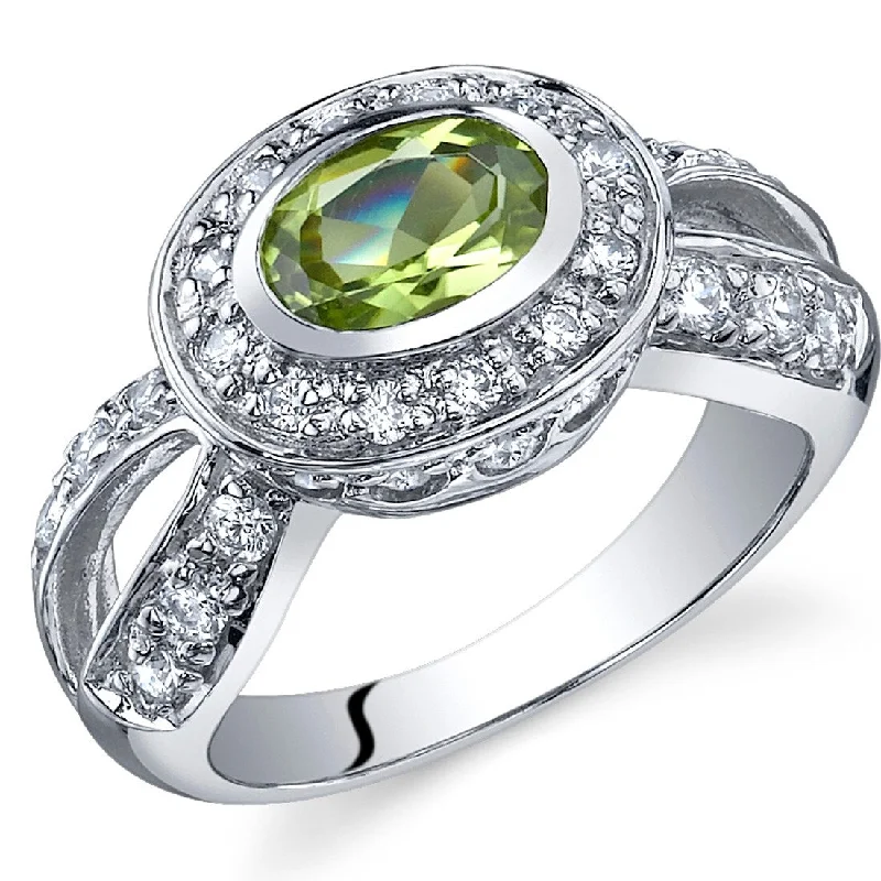 luxury fashion rings for women -Sterling Silver 0.75 ct Peridot Halo Ring