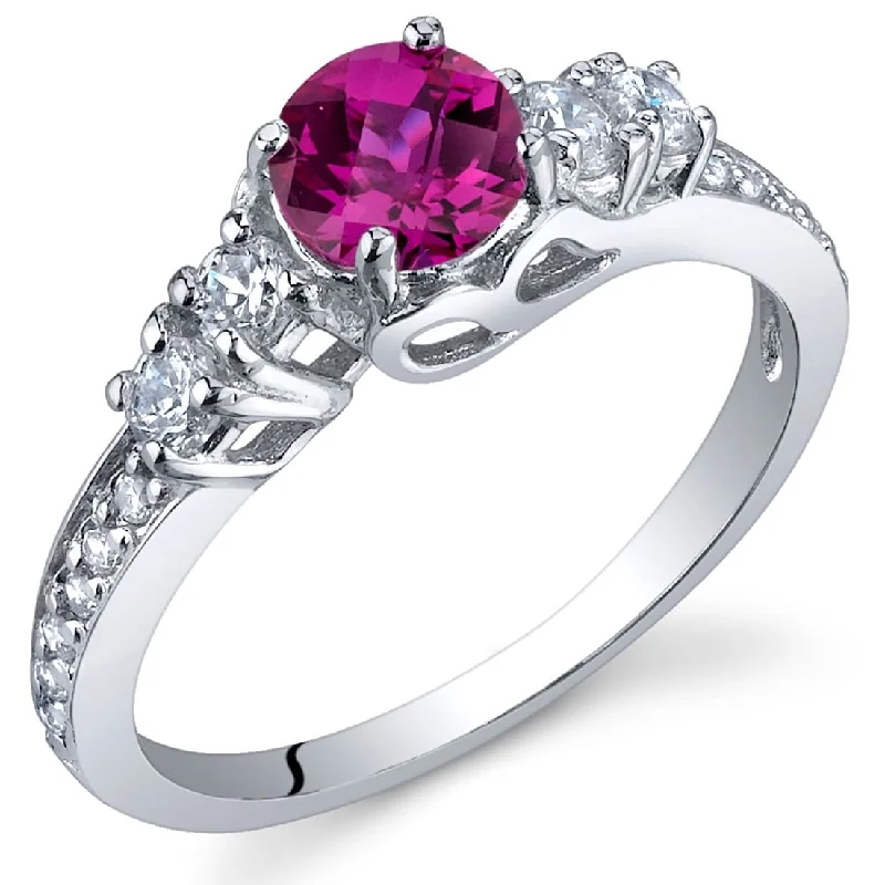 luxury diamond wedding rings -Sterling Silver 0.75 ct Created Ruby Birthstone Ring