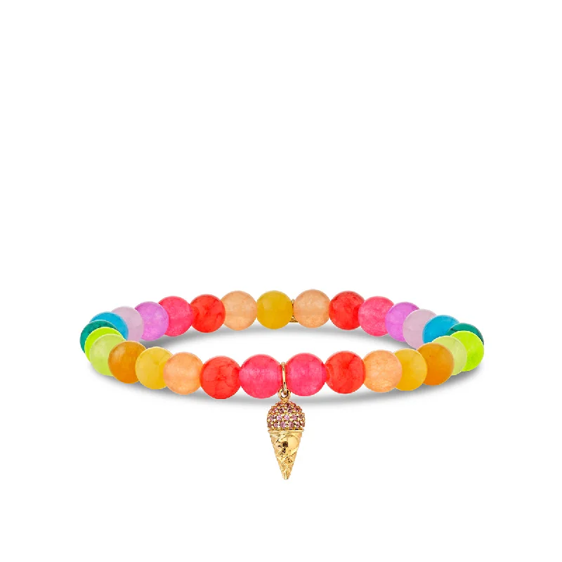 elegant tennis bangles -Gold & Sapphire Ice Cream Cone on Rainbow Jade