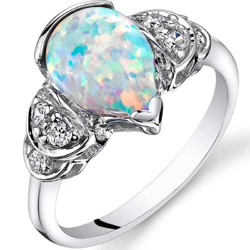 luxury rings for women -Sterling Silver 1 ct White Opal Ring