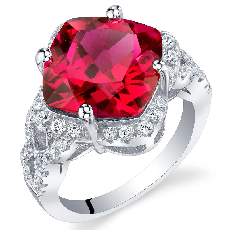 luxury rose gold rings -Sterling Silver 7.5 ct Created Ruby Halo Ring