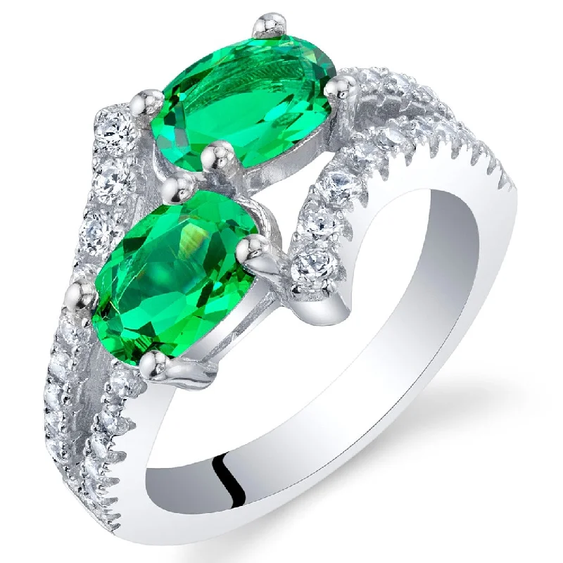 halo wedding rings for women -Sterling Silver 1.5 ct Created Emerald Birthstone Ring