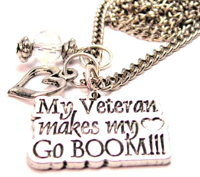 diamond necklaces for women -My Veteran Makes My Heart Go Boom Necklace with Small Heart