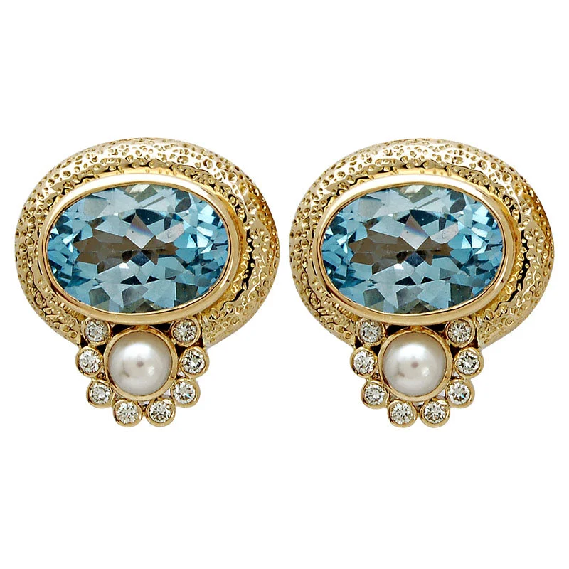 birthstone earrings for women -Earrings- Blue Topaz, Pearl And Diamond