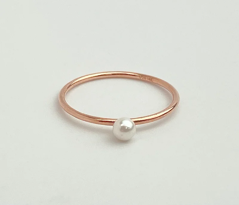 engraved rings for women -14k Rose Gold Filled White Crystal Pearl Stack Ring