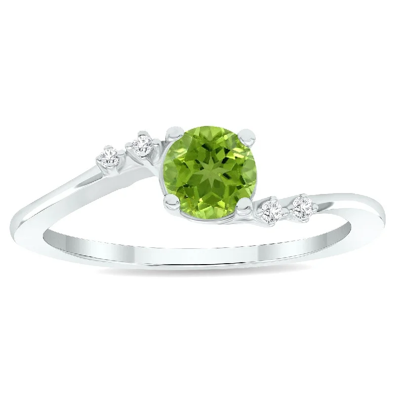 colored gemstone engagement rings -Women's Peridot and Diamond Tierra Ring in 10K White Gold