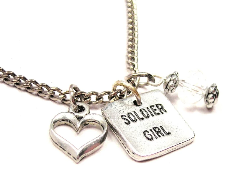 chunky necklaces for women -Soldier Girl Square Necklace with Small Heart