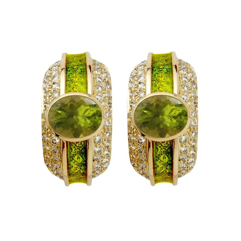 chic gold earrings for women -Earrings- Peridot And Diamond (Enamel)