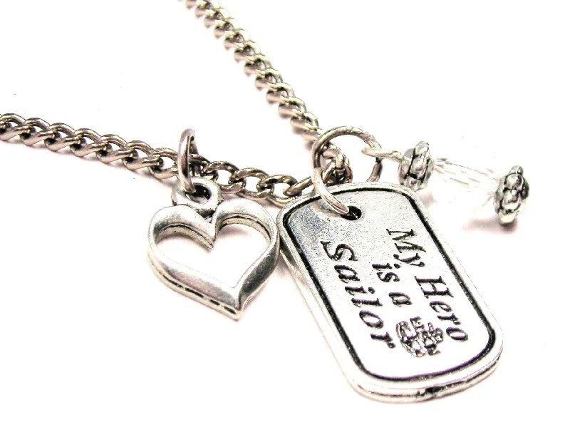 bridal necklaces for women -My Hero Is A Sailor Necklace with Small Heart