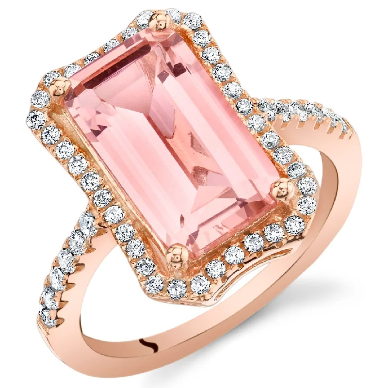 double band rings for women -Rose Tone Sterling Silver 4.5 ct Created Morganite Ring